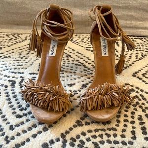 Steve Madden SASSEY tan Suede Fringe Heels sz 8.5
